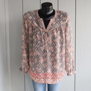 DR2 Long Sleeve Floral Print Blouse
